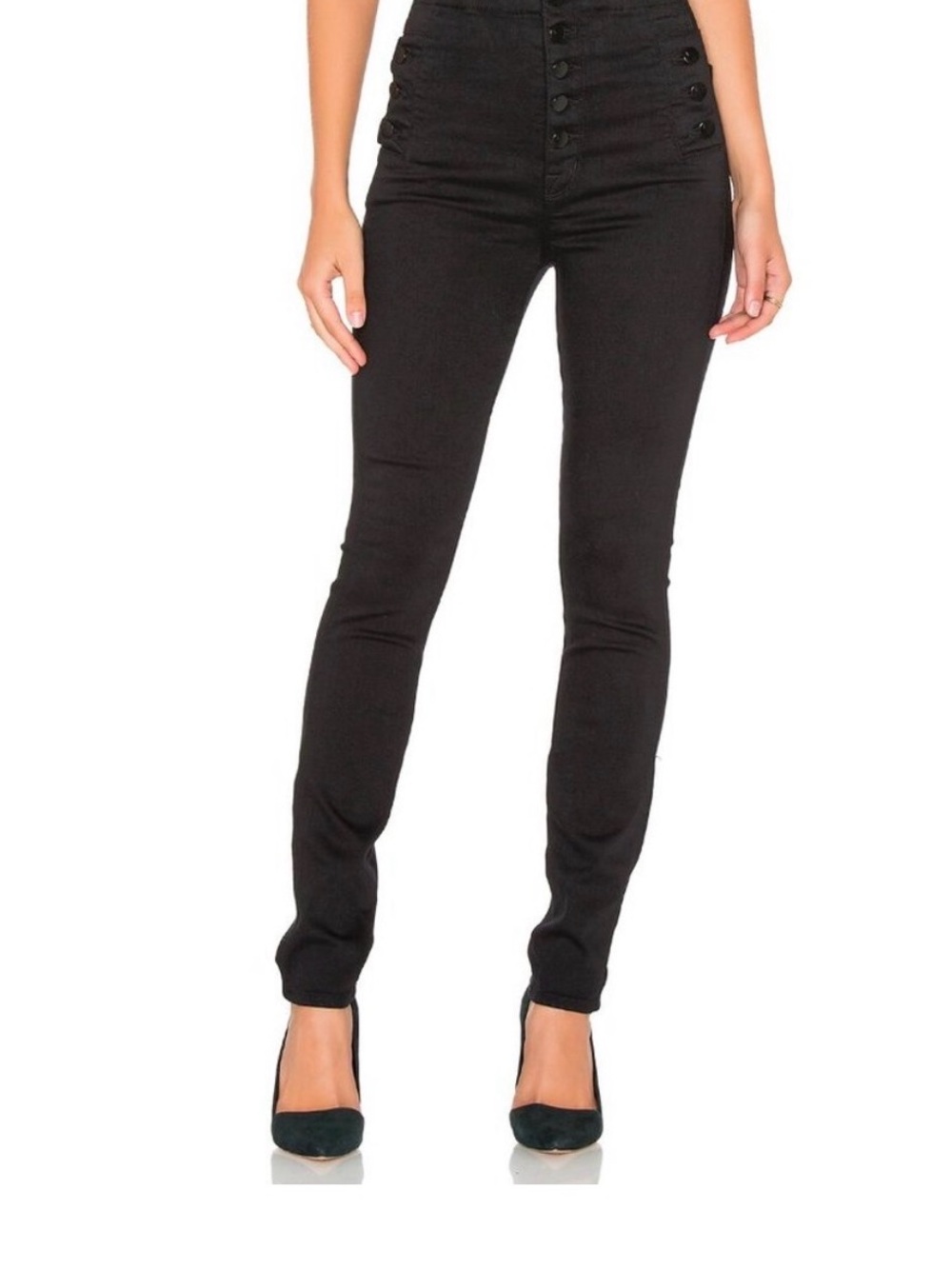 J Brand Black High-Waist Bootcut Jeans with Front Button Detail